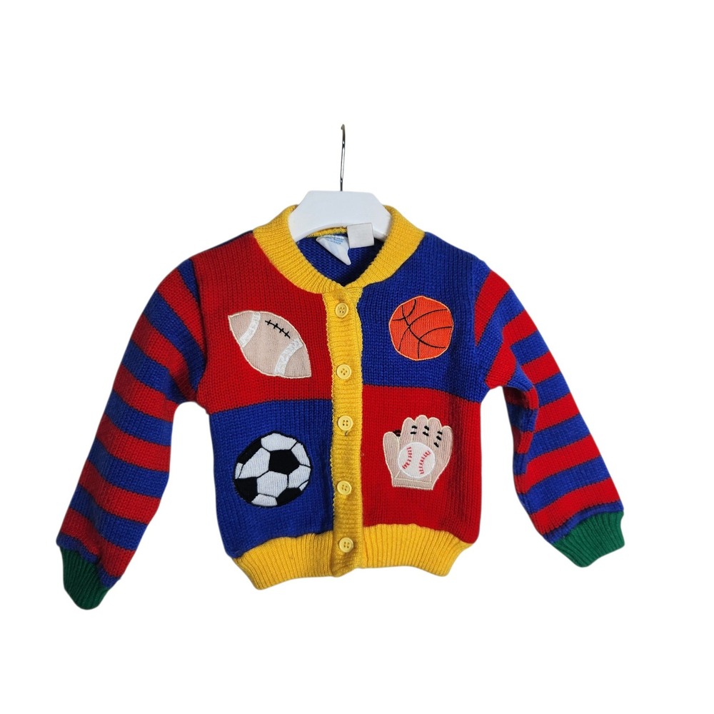 Vintage Nann-knits Toddler Boys 3T Sports Cardigan Sweater Colorblock Primary